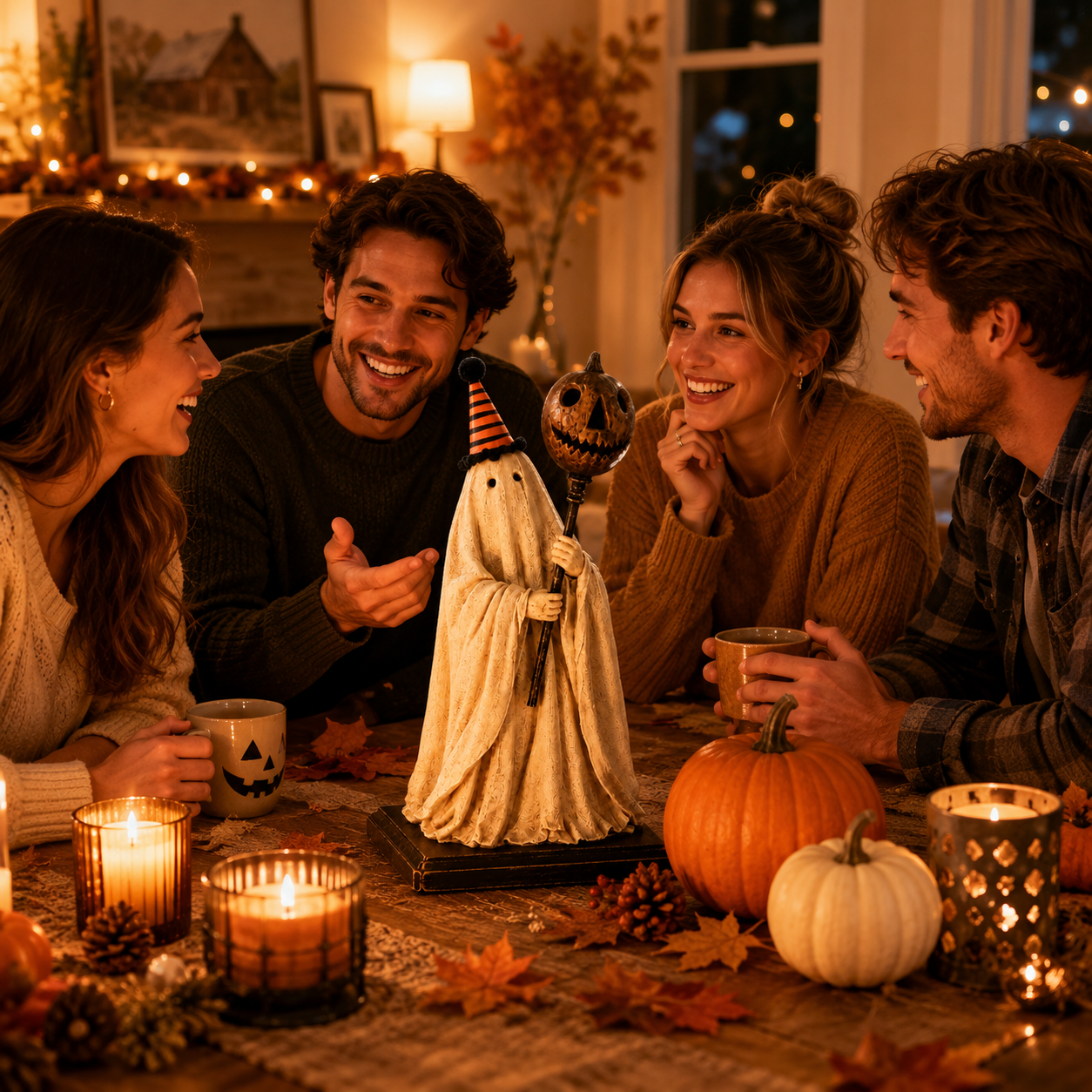 β¨π Limited Seasonal Edition - π» Lighted Vintage Ghost Figurine with Glowing Pumpkin Staff