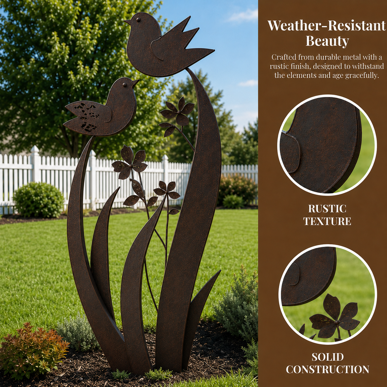 š¦ Bird & Wildflower Metal Garden Stake | Elegant Bird & Floral Garden Accent