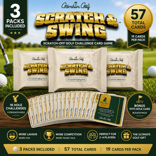 🏌🎁 Gamblin' Golf Scratch & SwingTM – Scratch-Off Golf Challenge Card Game | 3 Packs Included (57 Total Cards)