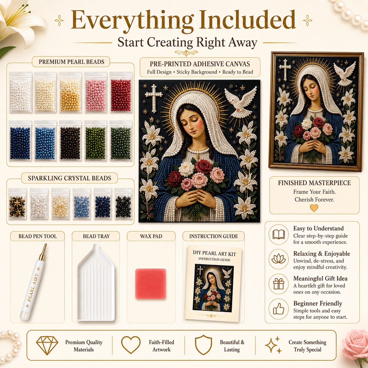 🙏 Divine Pearl Bead Virgin Mary Icon – A Peaceful DIY Faith Art Gift ✨