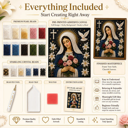 🙏 Divine Pearl Bead Virgin Mary Icon – A Peaceful DIY Faith Art Gift ✨