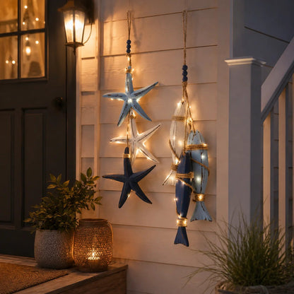 ⭐2026 HOT SALE 40% OFF🐟🌊Lighted Coastal Wooden Starfish & Fish Hanging Decor