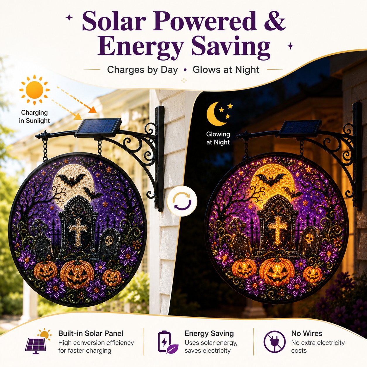 Solar Halloween LED Hanging Sign Light 👻 (📦Buy 2 Free Shipping)
