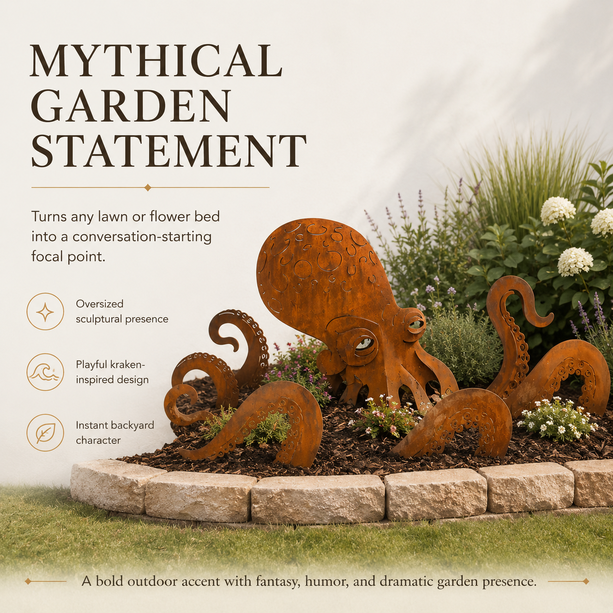 🐙Rust Patina Giant Squid Garden Sculpture