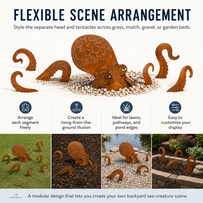 🐙Rust Patina Giant Squid Garden Sculpture