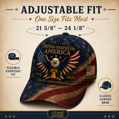 🎉Patriotic 4th of July ❤️ 🇺🇸 Premium Crafted USA 250th Anniversary Patriotic Eagle Cap