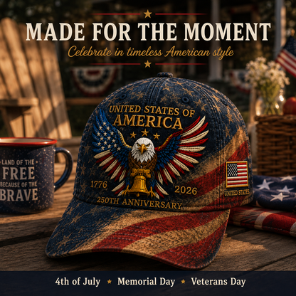 🎉Patriotic 4th of July ❤️ 🇺🇸 Premium Crafted USA 250th Anniversary Patriotic Eagle Cap