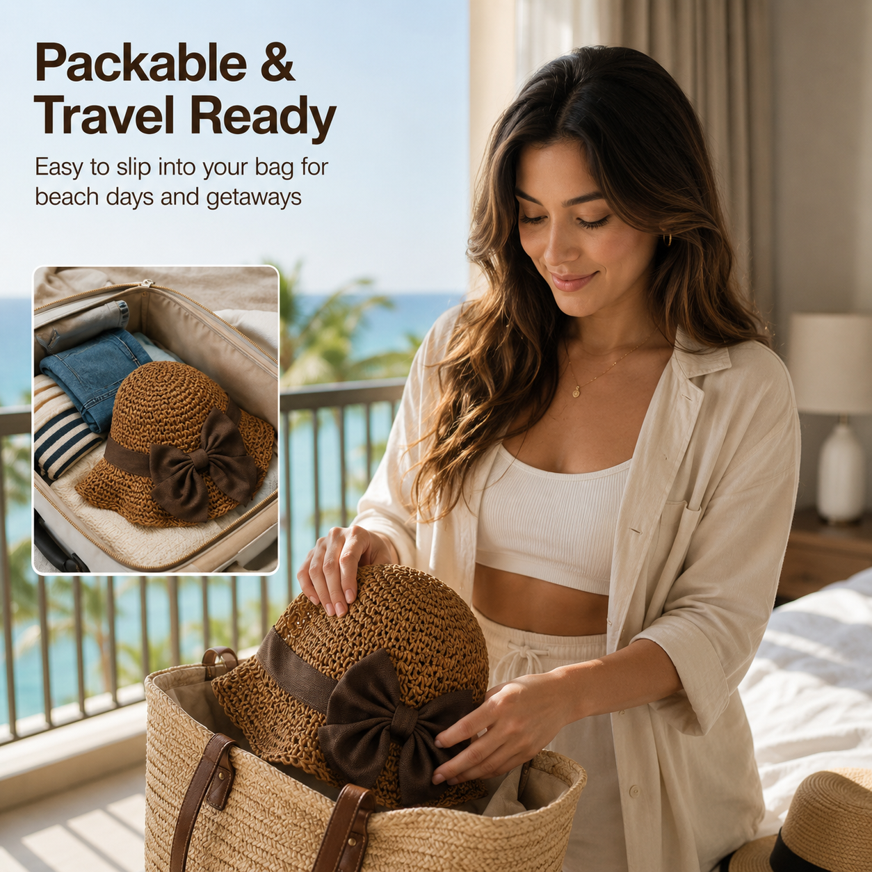 Elegant Woven Straw Sun Hat with Bow
