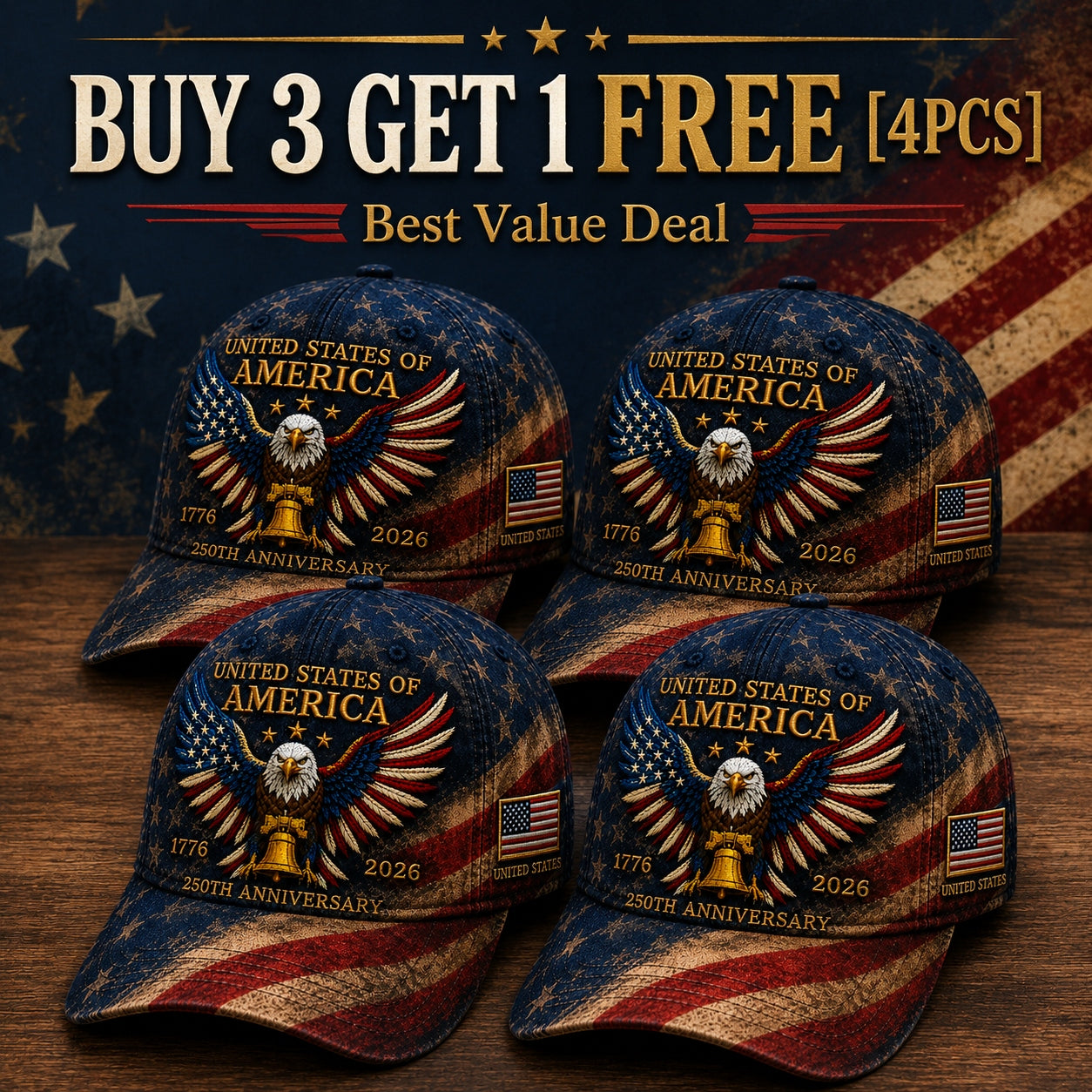 🎉Patriotic 4th of July ❤️ 🇺🇸 Premium Crafted USA 250th Anniversary Patriotic Eagle Cap